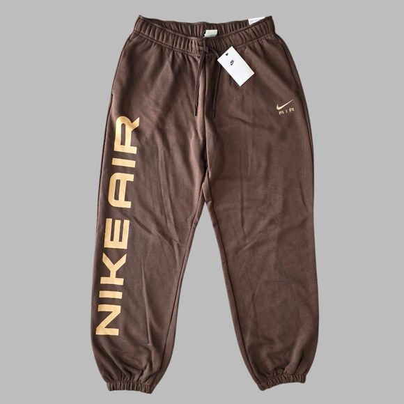 Nike Air Max High-Waisted Joggers Women's L Brown Beige Fleece New LE FB8051-237 - Picture 2 of 16